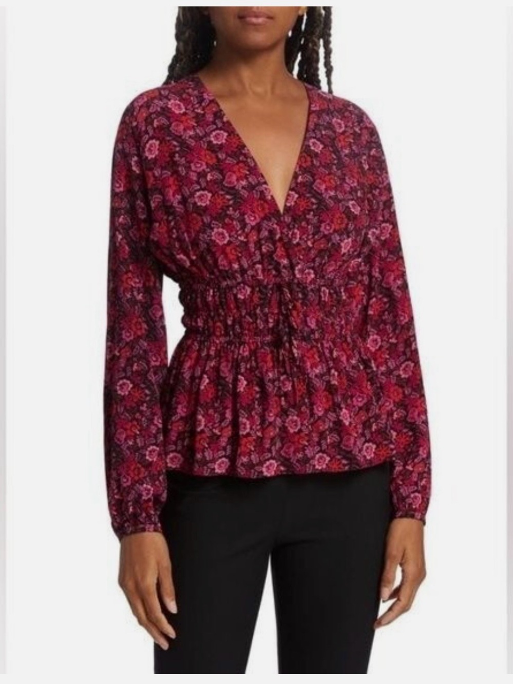 NWOT-Derek Lam 10 Crisby Lilith Floral V-Neck Smocked Peplum Bouse Size 0